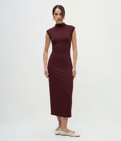Vestido Midi em Ponto Roma com Ombros Contrastantes