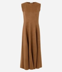 Vestido Midi em Suede com Recortes Estruturados
