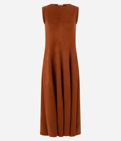 Vestido Midi em Suede com Recortes Estruturados