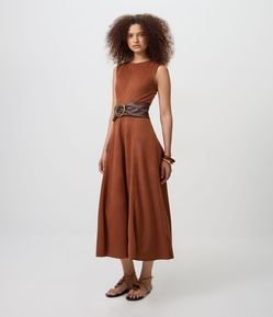 Vestido Midi em Suede com Recortes Estruturados