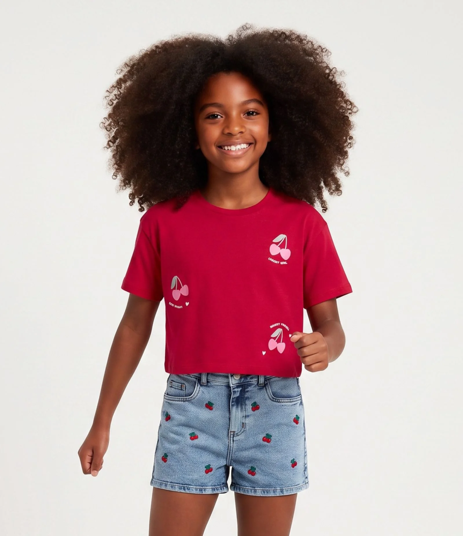 Camiseta Infantil Em Algodão Cerejinhas - Tam 5 a 16 Anos Vermelho 1