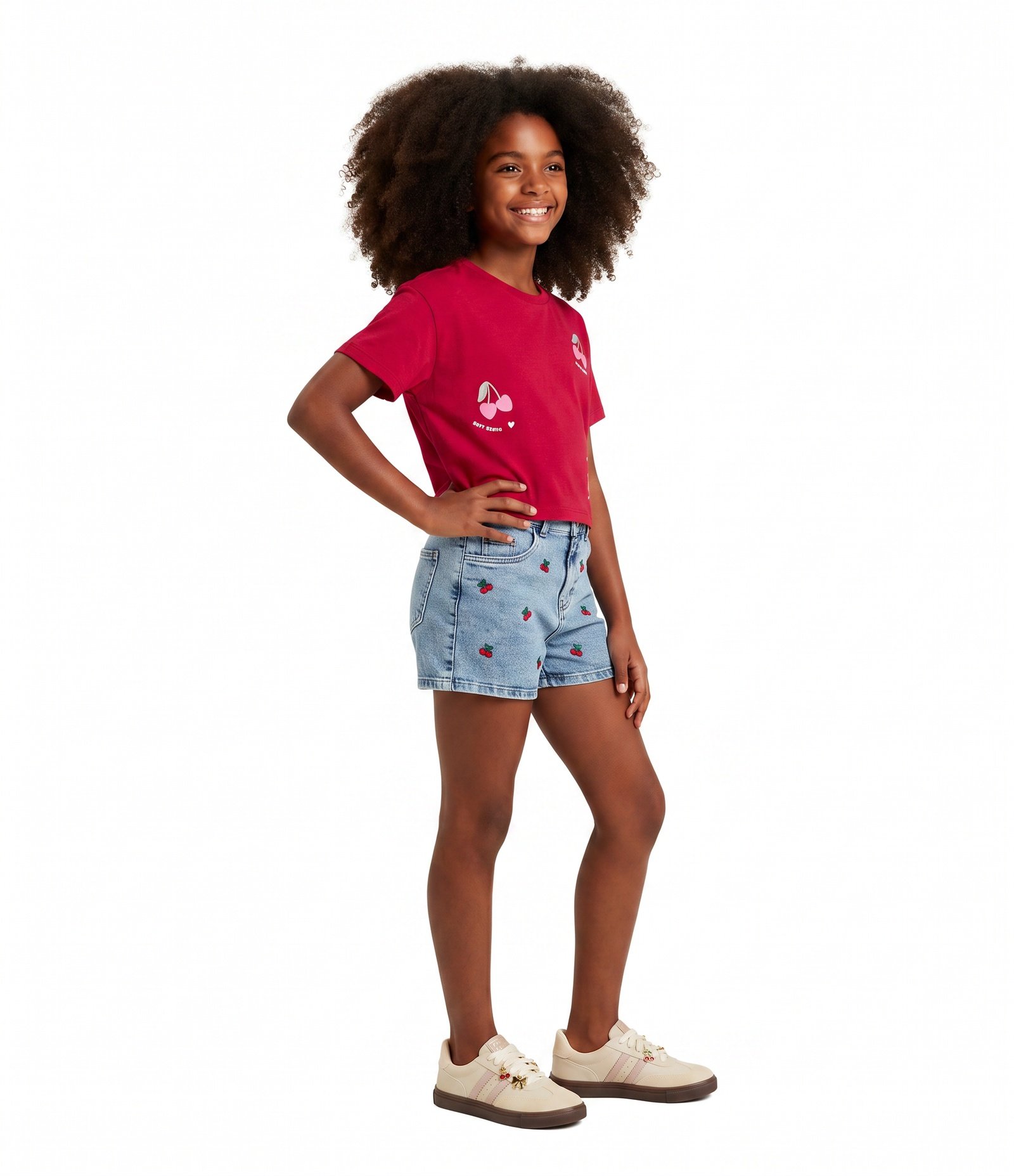 Camiseta Infantil Em Algodão Cerejinhas - Tam 5 a 16 Anos Vermelho 2