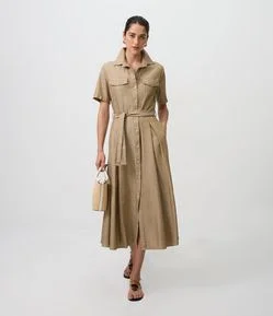 Vestido Midi em Jeans com Faixa na Cintura