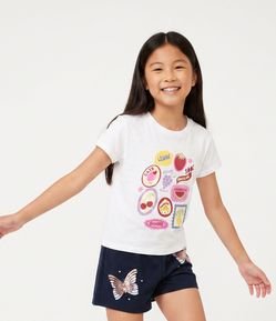 Camiseta Infantil com Estampa Frontal de Frutas e Lettering - Tam 5 a 16 Anos