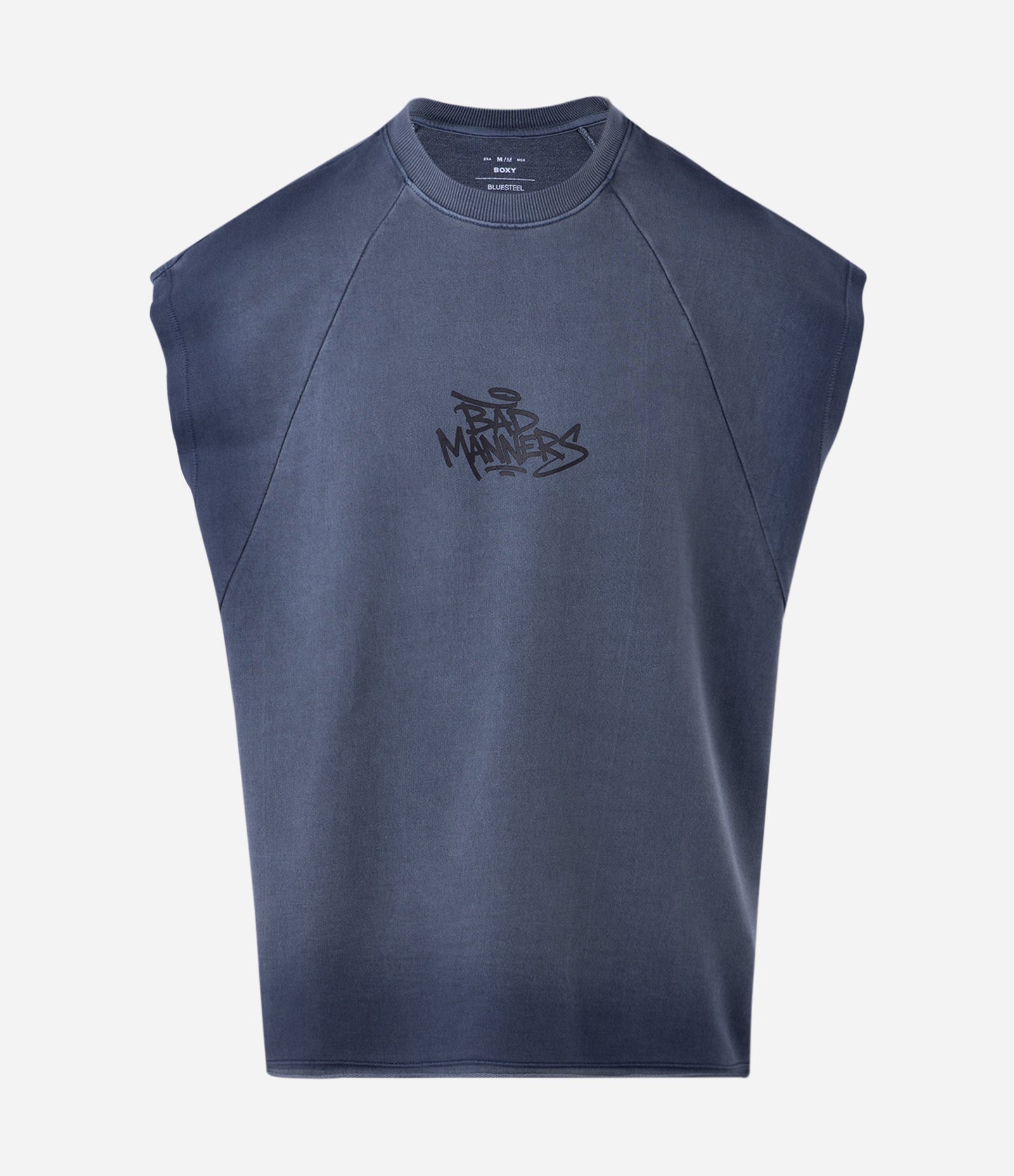 Regata Boxy em Moletinho com Lettering Bad Manners Azul 5