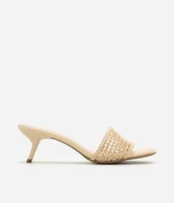 Sandália Mule em PU com Gáspea Tramada e Salto Kitten Heel
