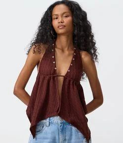 Blusa Frente Única com Pontas Assimétricas