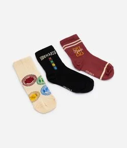 Kit 3 Meias Infantil Cano Médio Em Algodão Harry Potter - Tam 19 Ao 34