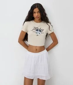 Camiseta em Algodão com Estampa Mickey Mouse com Relevo