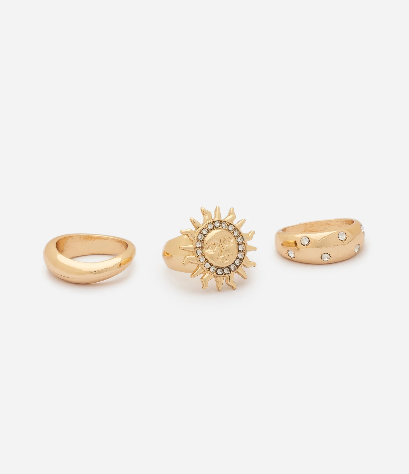 Kit de 03 Anéis com Sol e Aplicações de Cristais Dourado 2