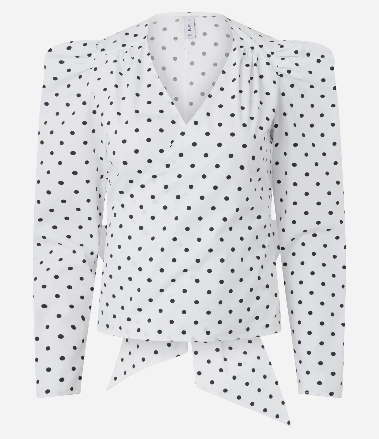 Blusa Transpassada em Tricoline com Estampa Poá e Manga Bufante Branco 1