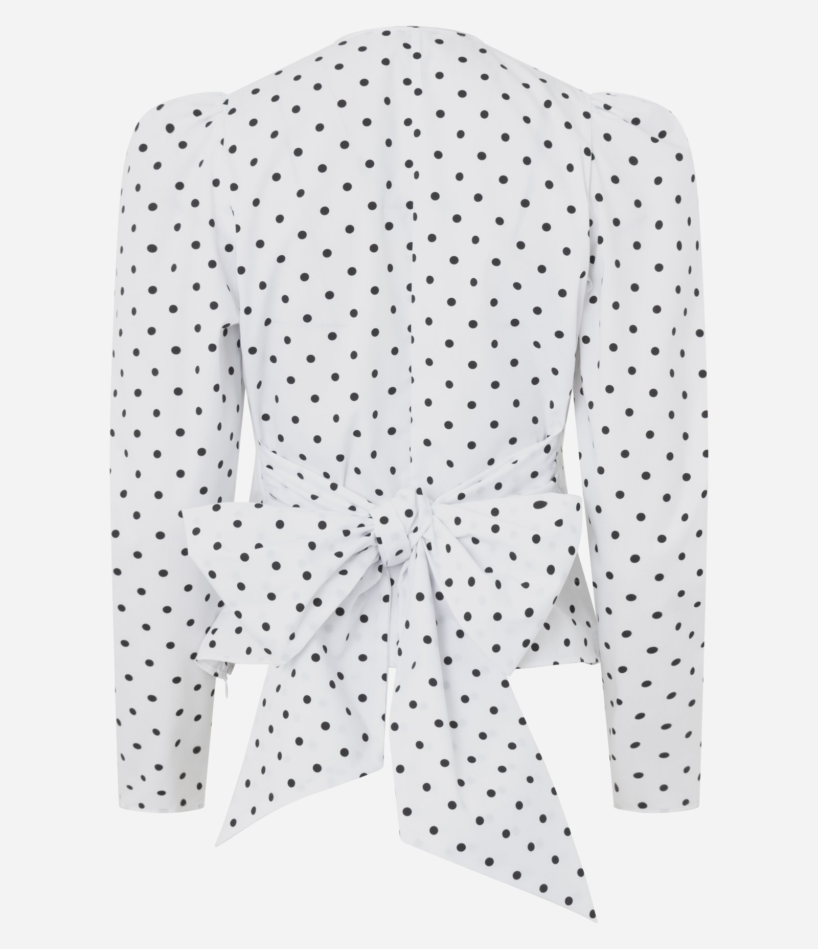 Blusa Transpassada em Tricoline com Estampa Poá e Manga Bufante Branco 2