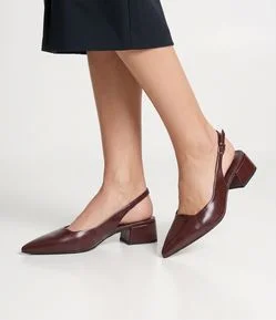 Sapato Slingback em PU com Salto Bloco