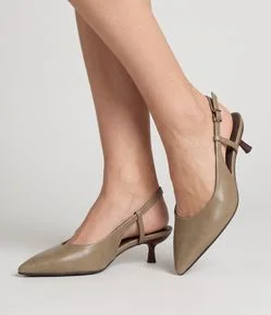 Sapato Slingback em PU com Salto Kitten Heel