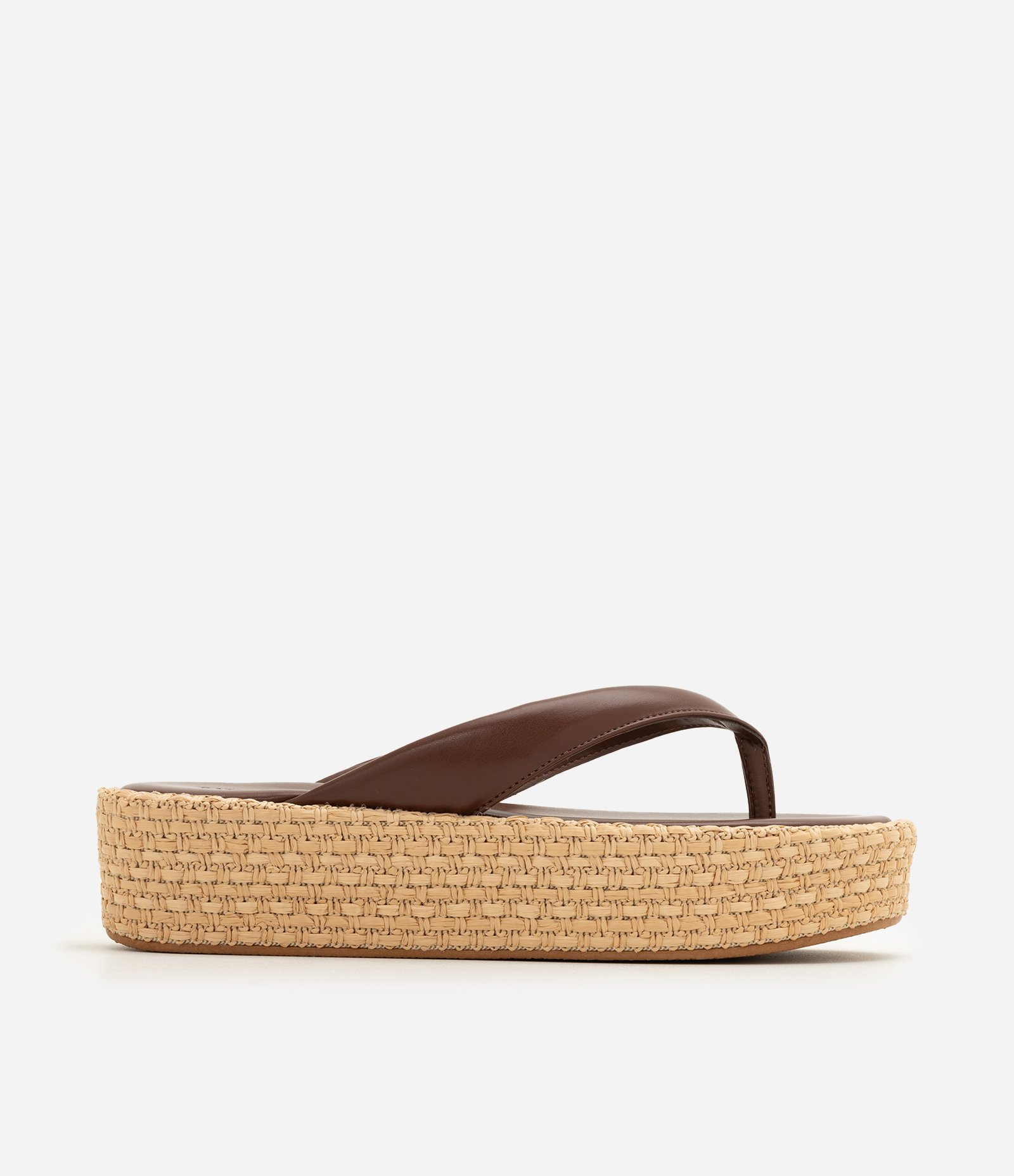 Sandália Flatform de Dedo em PU com Salto Marrom 1