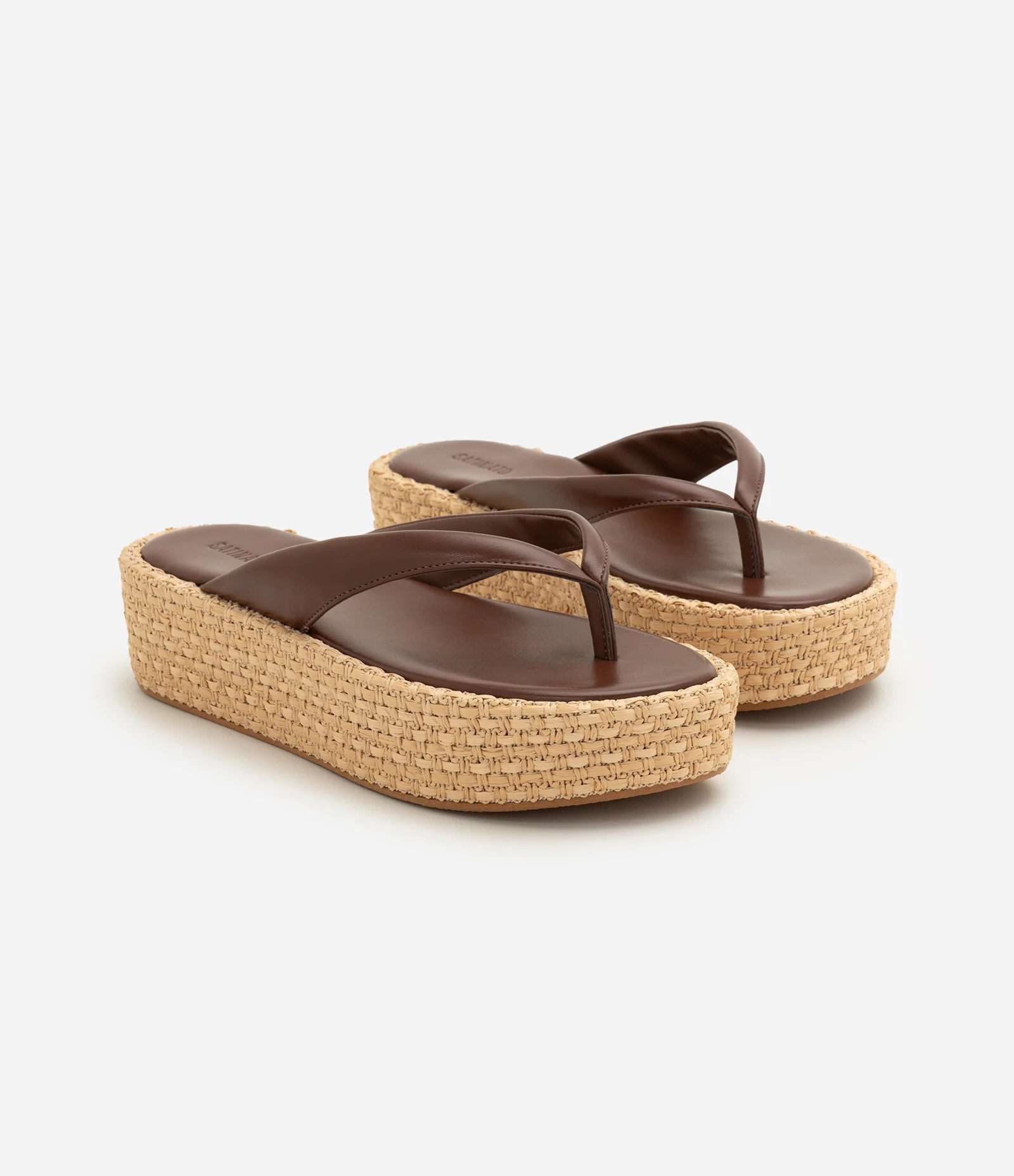 Sandália Flatform de Dedo em PU com Salto Marrom 2