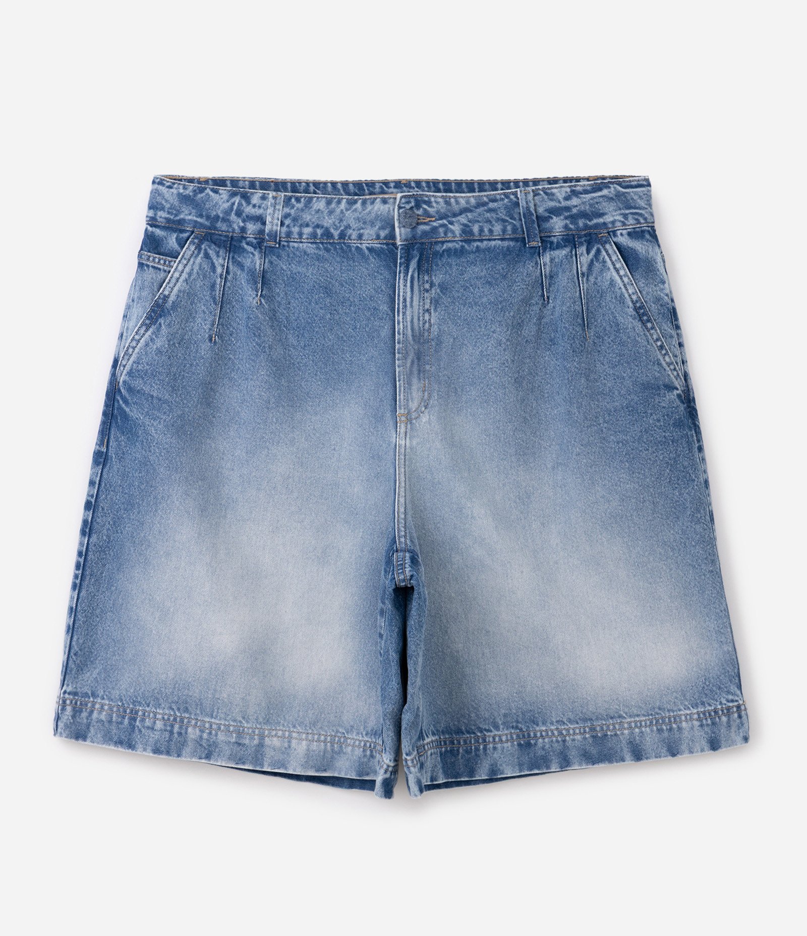Bermuda Jeans com Pences Frontais Curve & Plus Size Azul 7