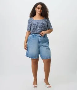 Bermuda Jeans com Pences Frontais Curve & Plus Size