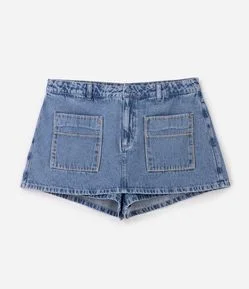 Short Saia Jeans com Bolsos Bordados Curve & Plus Size