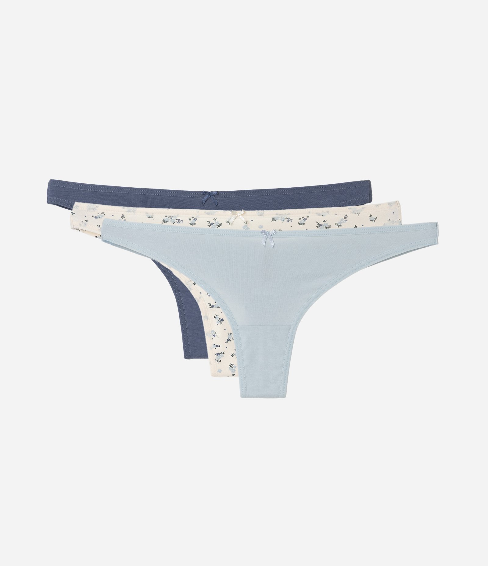 Kit 03 Calcinhas Biquíni Fio Duplo em Algodão Azul Claro/Azul Escuro/ Branco 1