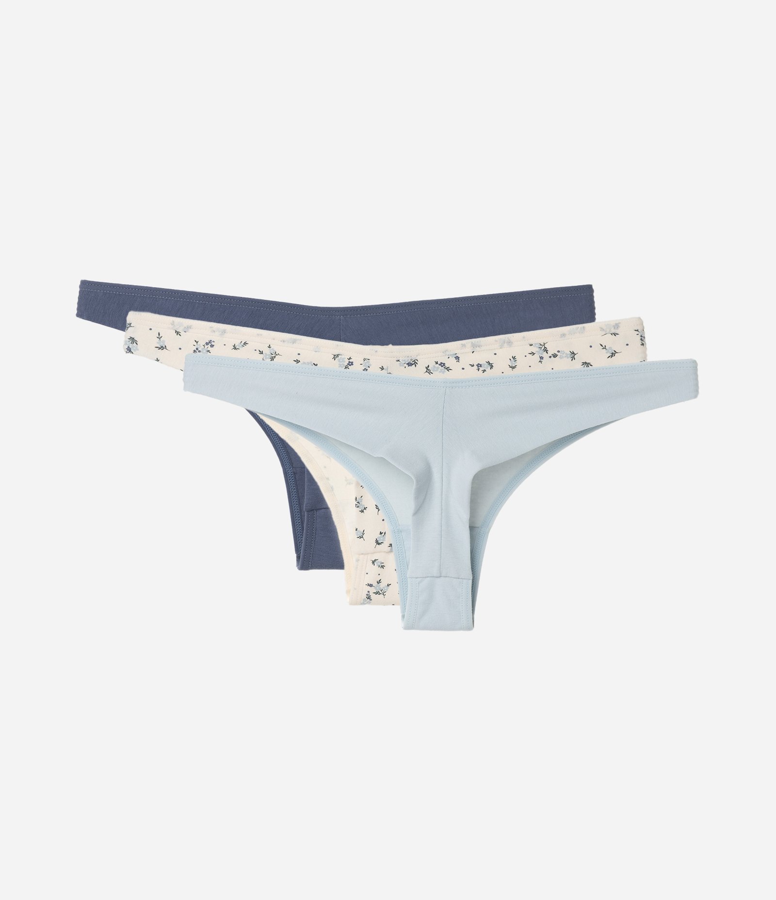 Kit 03 Calcinhas Biquíni Fio Duplo em Algodão Azul Claro/Azul Escuro/ Branco 2