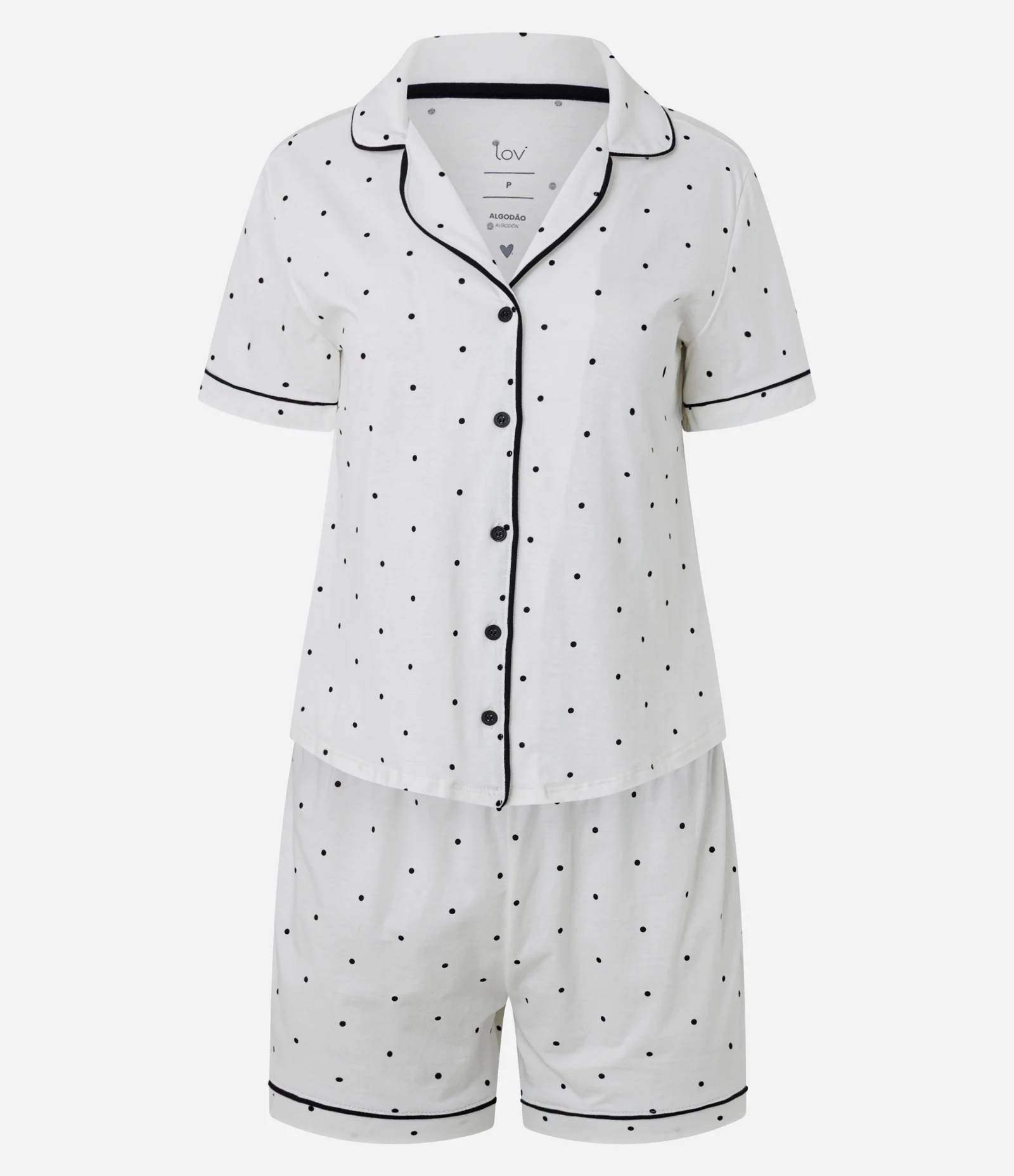 Pijama Curto Americano em Algodão com Estampa Poá Branco 1