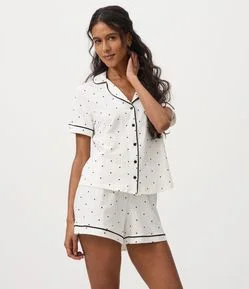 Pijama Curto Americano em Algodão com Estampa Poá