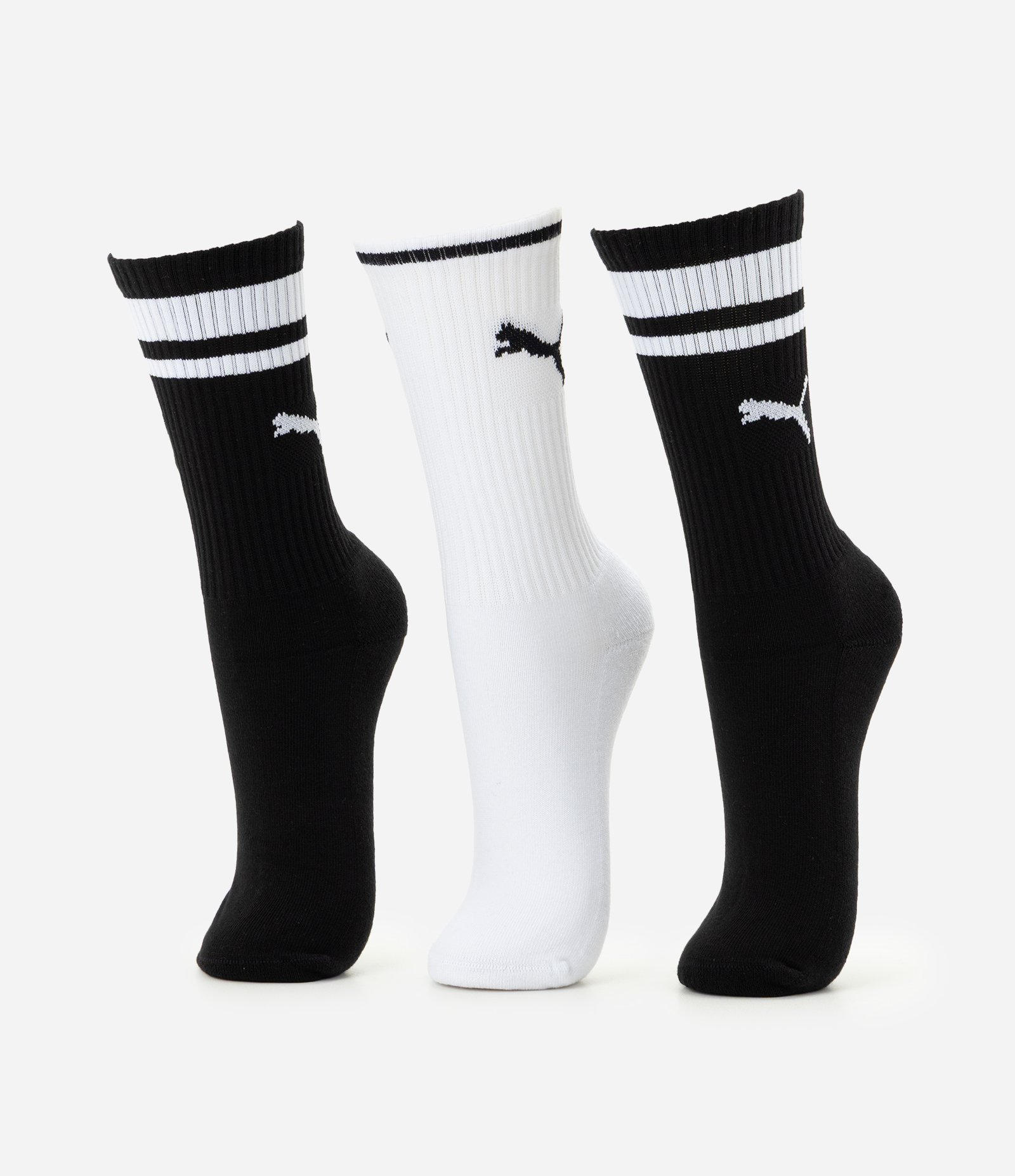 Kit 03 Meias Cano Alto em Algodão com Estampa Puma Preto/Branco 2