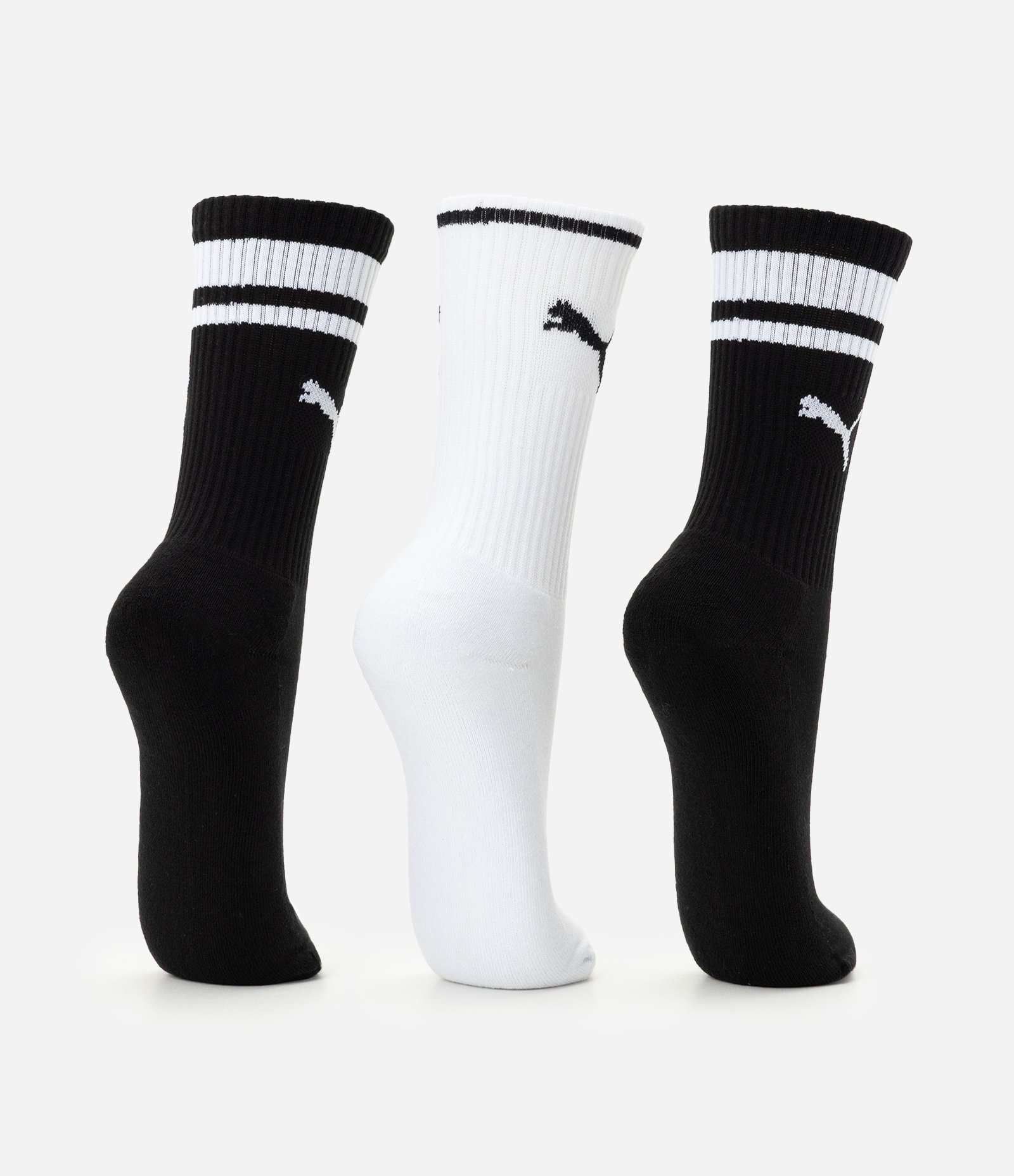 Kit 03 Meias Cano Alto em Algodão com Estampa Puma Preto/Branco 3