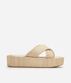 Sandália Flatform em PU com Cabedal em X