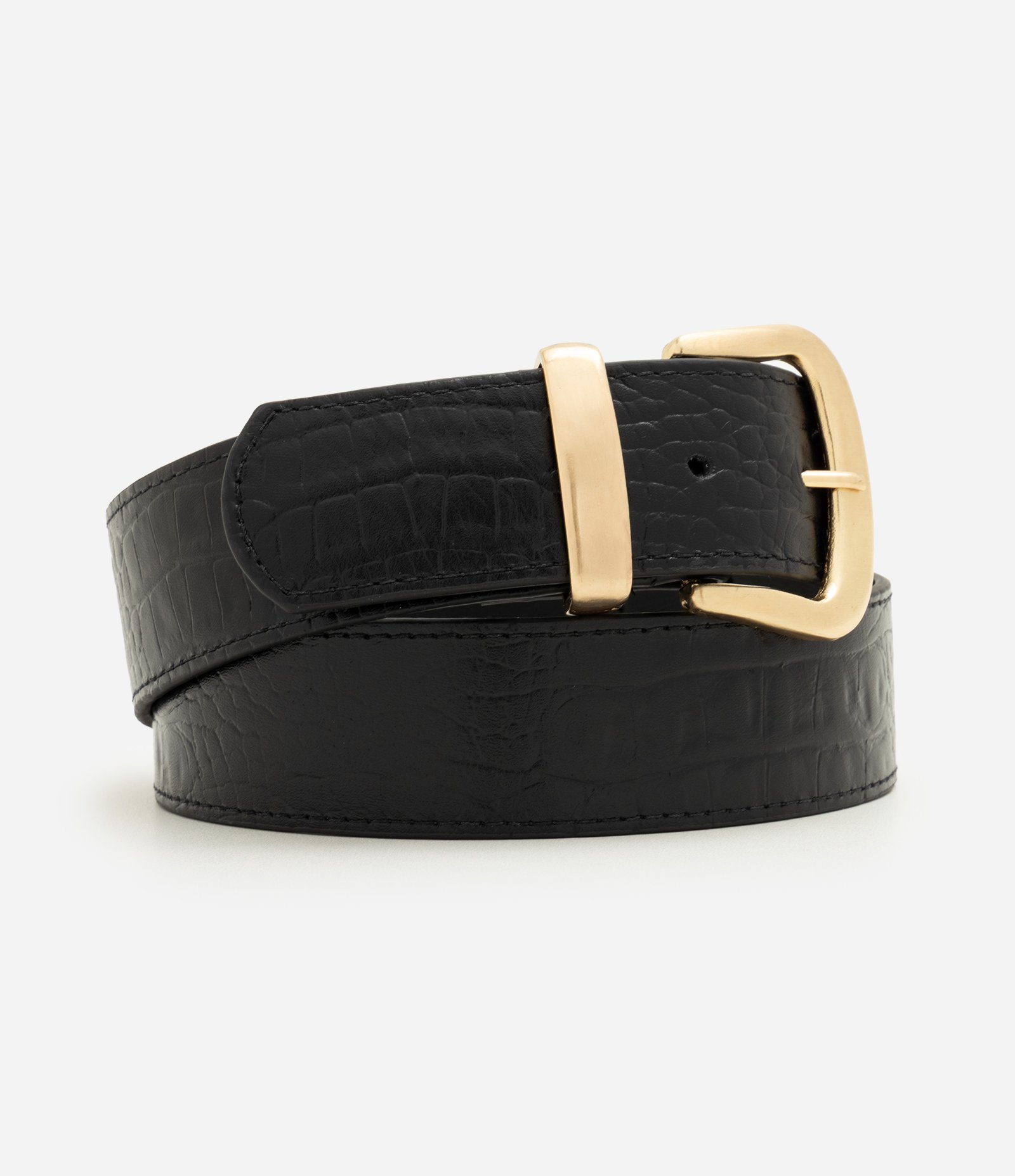 Cinto Médio em Couro com Textura Croco Preto 1