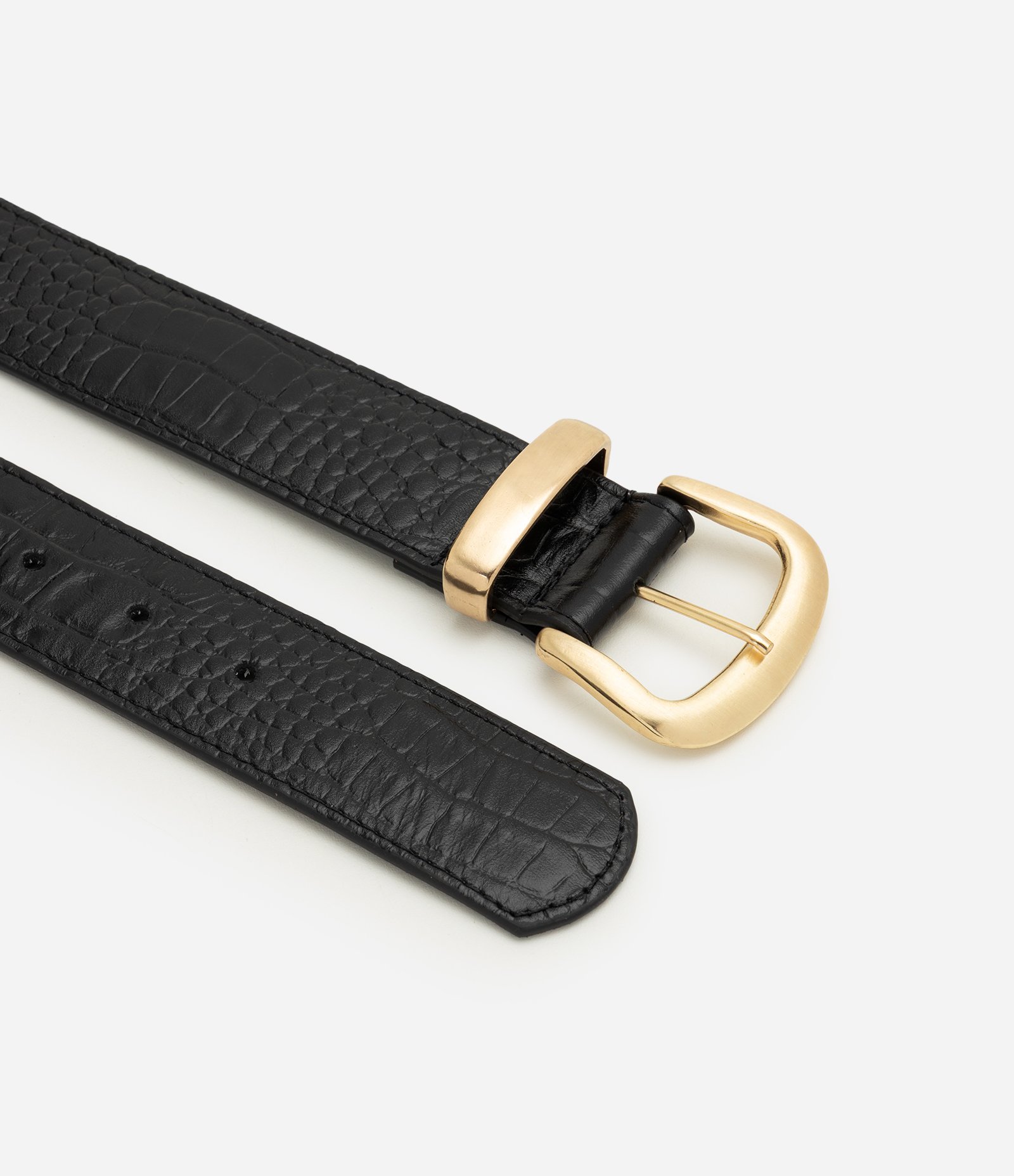 Cinto Médio em Couro com Textura Croco Preto 2