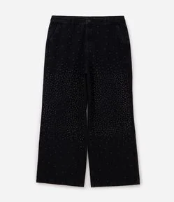 Calça Wide Jeans com Aplicação de Brilhos Curve & Plus Size