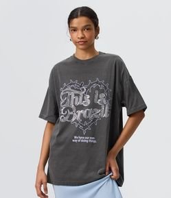 Camiseta Oversized em Algodão Lettering com Estampa I Love Brasil