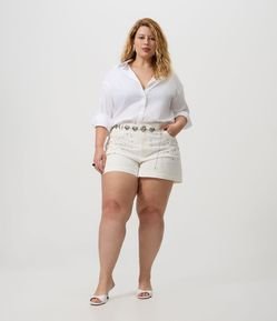 Short Evasê em Sarja com Aplicação de Brilhos Curve & Plus Size
