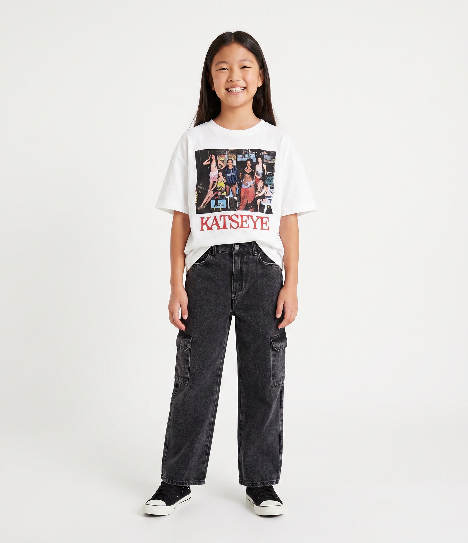 Camiseta Infantil Em Algodão OverSized Katseye - Tam 5 a 14 Anos Off White 1