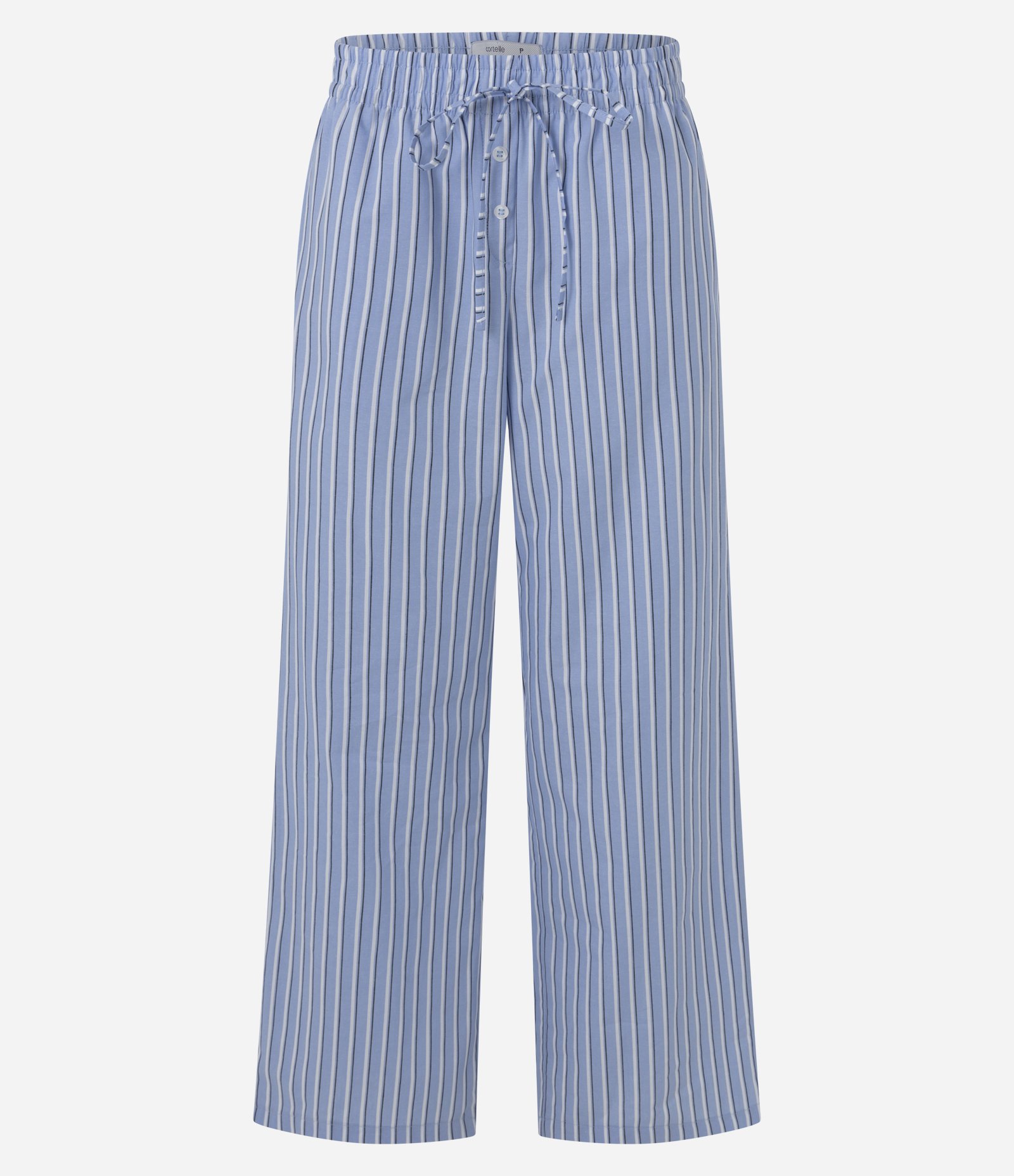 Calça Reta em Tricoline Listrada com Cintura Baixa Azul 5