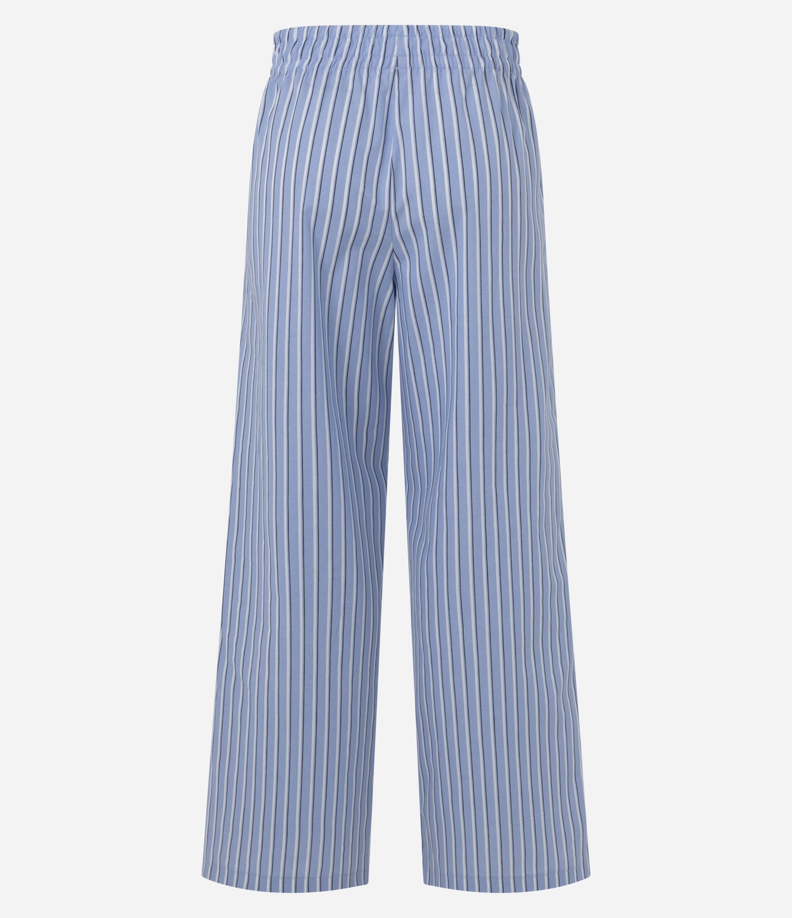 Calça Reta em Tricoline Listrada com Cintura Baixa Azul 6