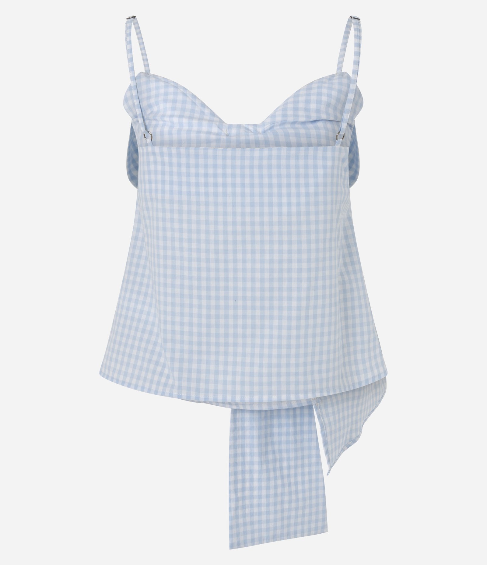 Blusa em Tricoline Xadrez com Laço na Frente Azul 6