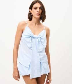 Blusa em Tricoline Xadrez com Laço na Frente