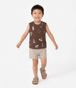 Camiseta Infantil Em Algodão Estampa Ícones de Praia - Tam 1 a 6 Anos