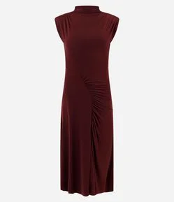 Vestido Midi com Detalhe Franzido Frontal