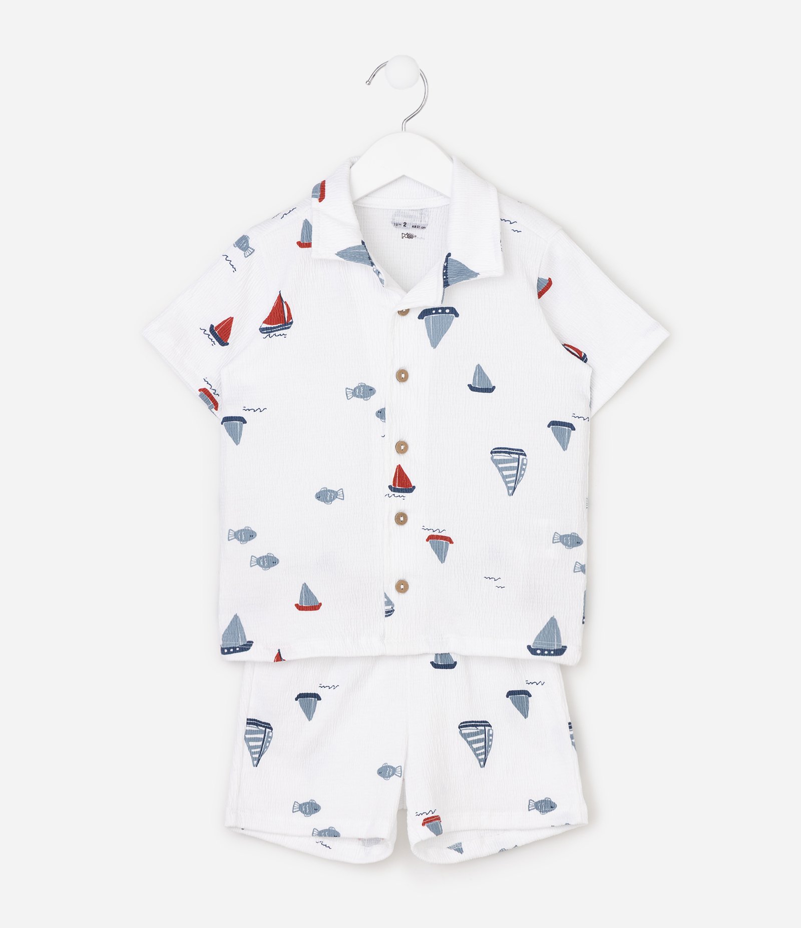Conjunto Infantil em Algodão com Estampa de Barquinhos - Tam 1 a 6 Anos Branco 2