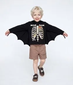 Camiseta Divertida Infantil Em Algodão com Capa Brilha no Escuro - Tam 1 a 6 Anos