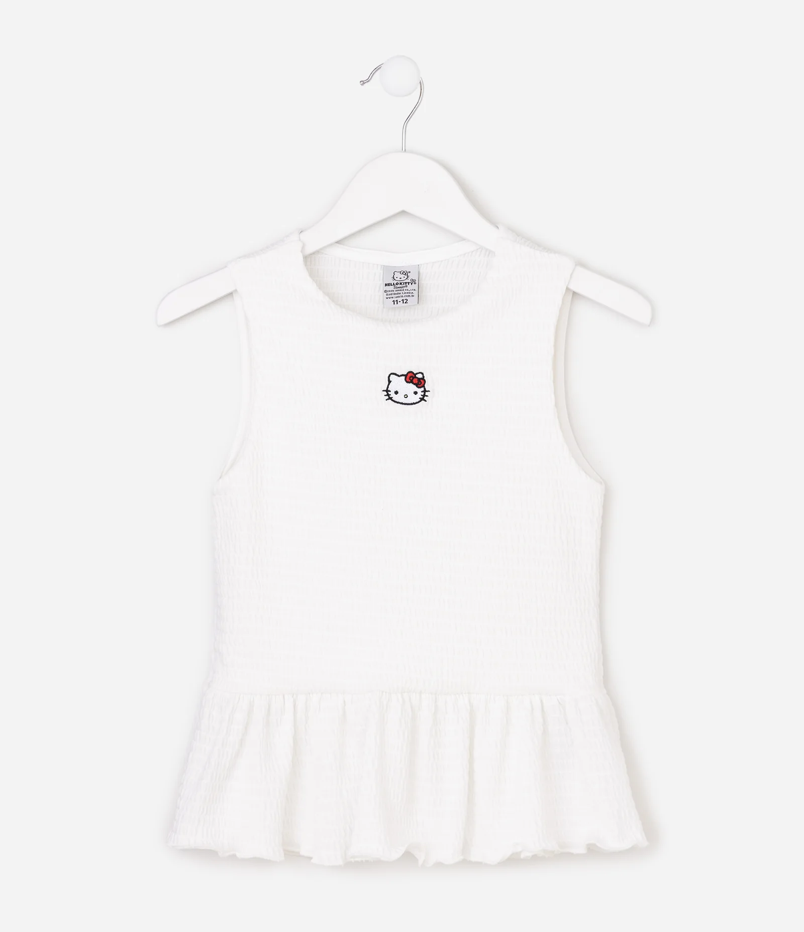 Camiseta Infantil Em Algodão Hello Kitty Texturizada com Babado - Tam 5 a 14 Anos Branco 3