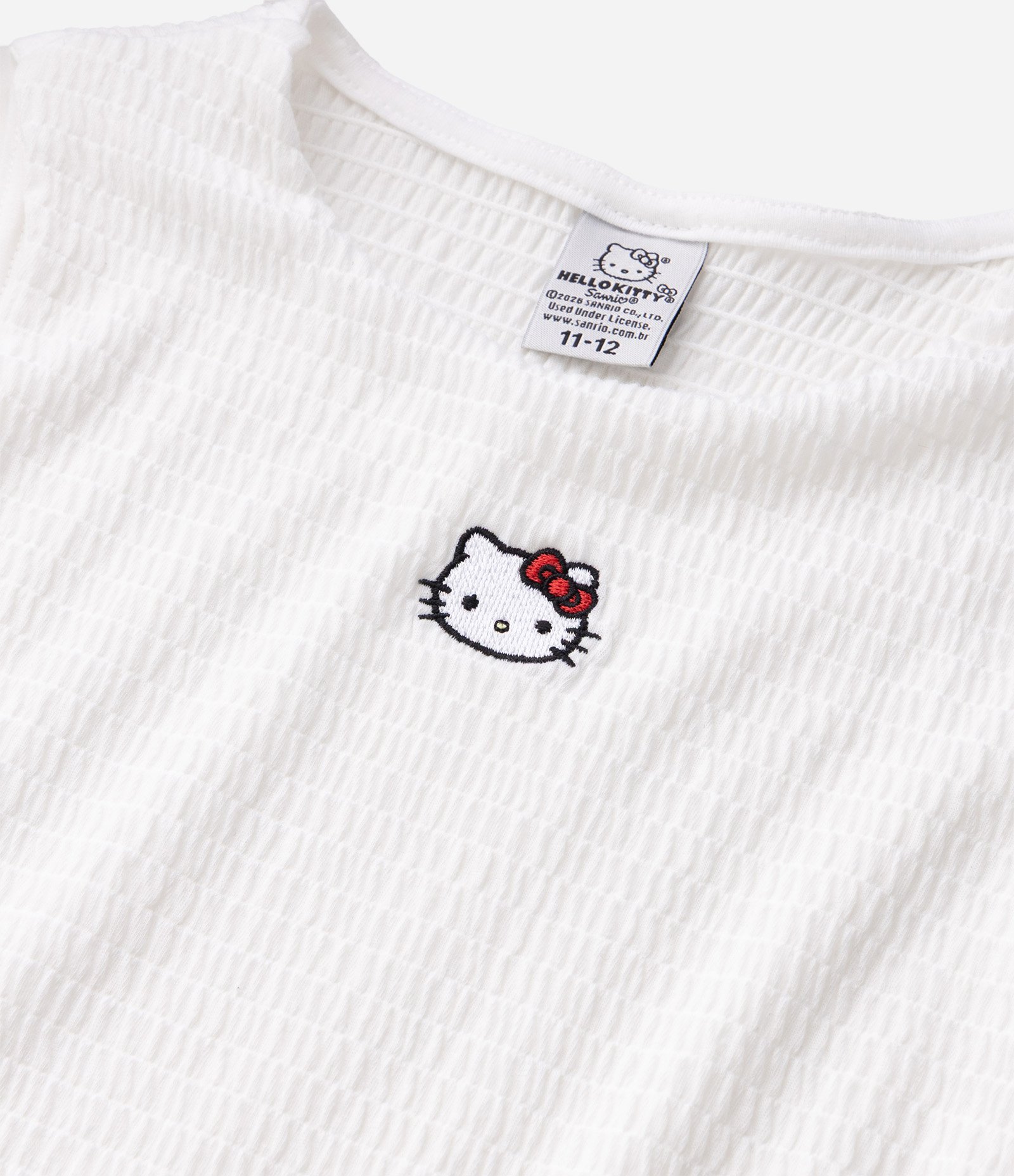 Camiseta Infantil Em Algodão Hello Kitty Texturizada com Babado - Tam 5 a 14 Anos Branco 6