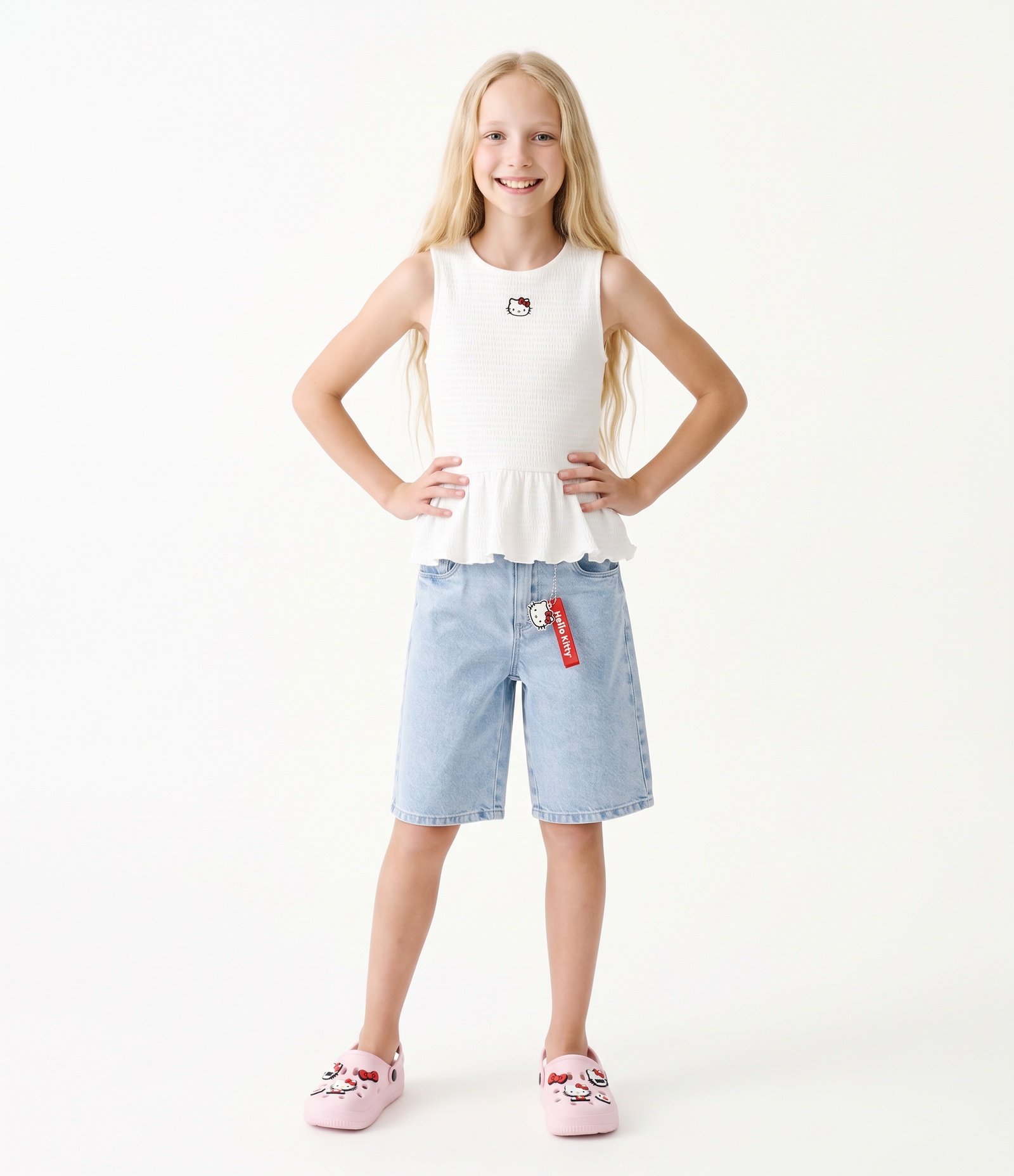 Camiseta Infantil Em Algodão Hello Kitty Texturizada com Babado - Tam 5 a 14 Anos Branco 1