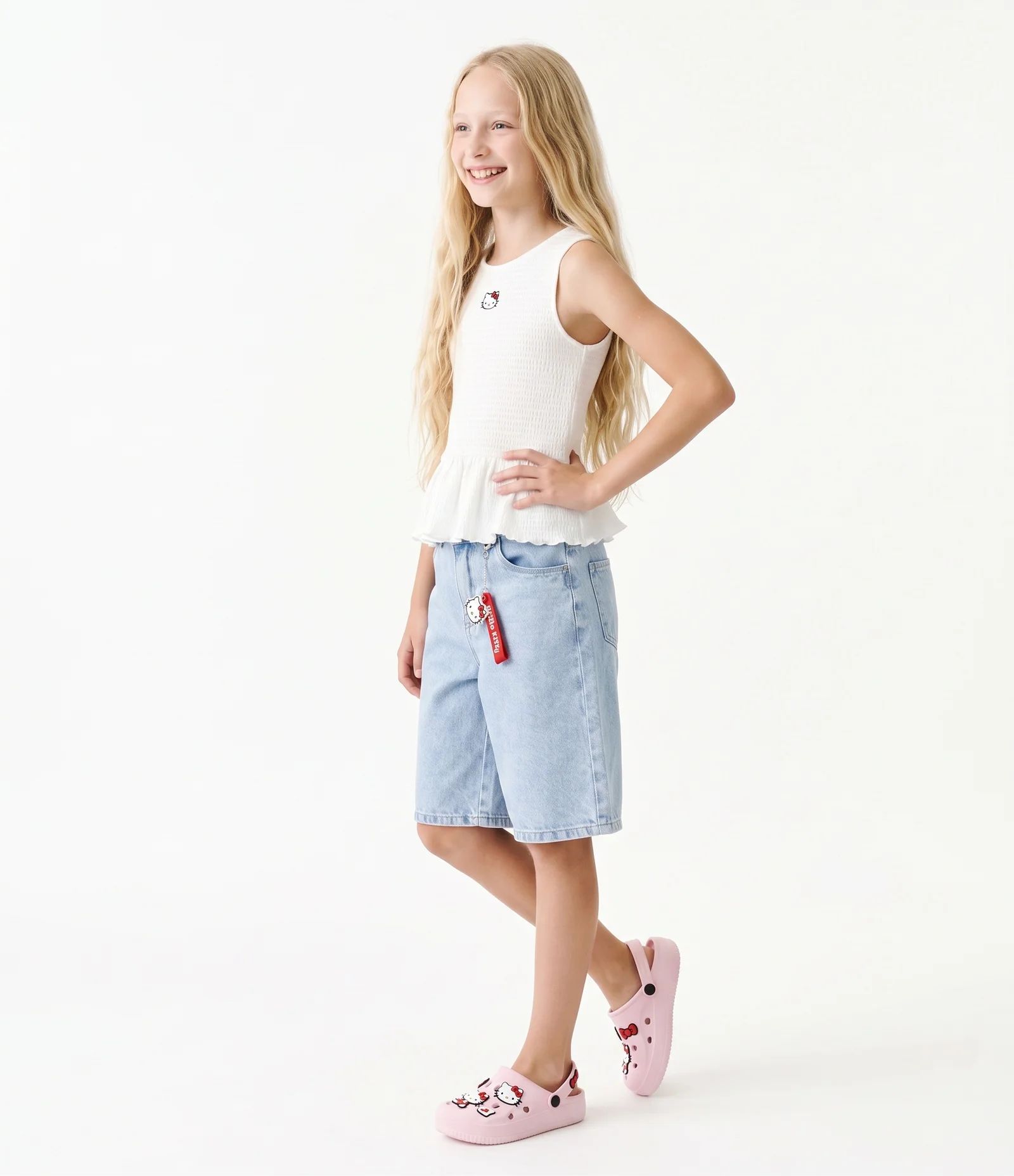 Camiseta Infantil Em Algodão Hello Kitty Texturizada com Babado - Tam 5 a 14 Anos Branco 2