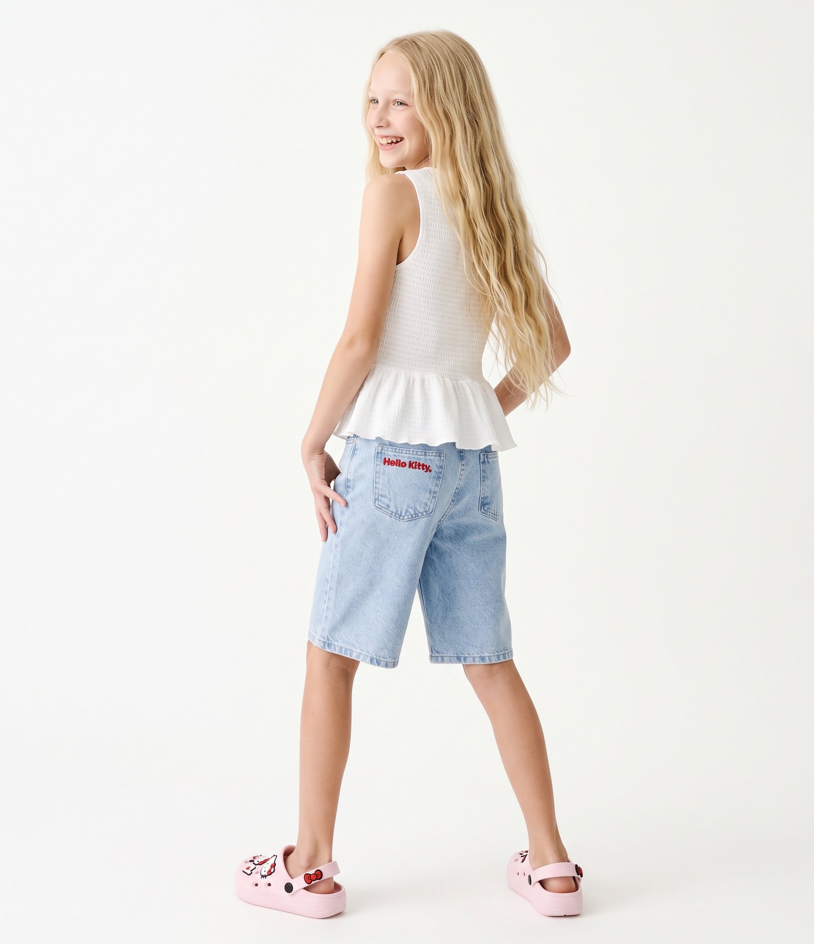 Camiseta Infantil Em Algodão Hello Kitty Texturizada com Babado - Tam 5 a 14 Anos Branco 7