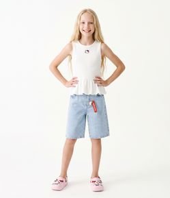Camiseta Infantil Em Algodão Hello Kitty Texturizada com Babado - Tam 5 a 14 Anos